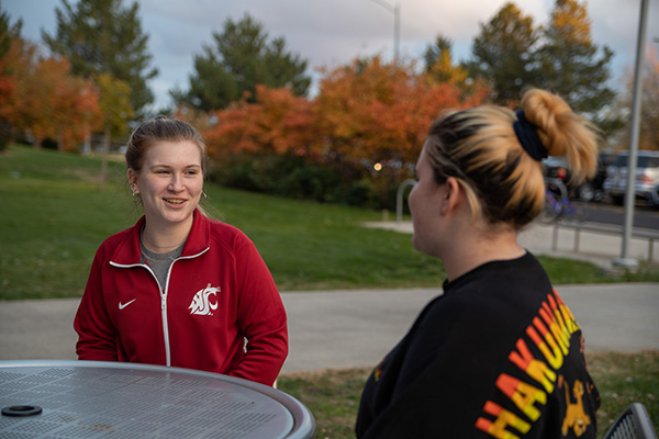 Students talking outside